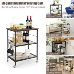 Costway 3-Tier Kitchen Serving Cart Utility Standing Microwave Rack W/ Hooks 13 Costway 3-Tier Kitchen Serving Cart Utility Standing Microwave Rack W/ Hooks -Baxton Studio Sale Shop GUEST 47f9edd6 1a5d 440a 957a 4e462241352c