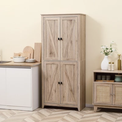 HOMCOM 72" Freestanding 4-Door Kitchen Pantry, Storage Cabinet Organizer With 4-Tiers, And Adjustable Shelves, Natural 1 HOMCOM 72" Freestanding 4-Door Kitchen Pantry, Storage Cabinet Organizer With 4-Tiers, And Adjustable Shelves, Natural