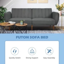 Costway Convertible Futon Sofa Bed Adjustable Couch Sleeper W/ Wood Legs NavyGreyYellow 17 Costway Convertible Futon Sofa Bed Adjustable Couch Sleeper W/ Wood Legs NavyGreyYellow -Baxton Studio Sale Shop GUEST 48088581 845c 4cd4 bb96 ff5e9dd30d2c