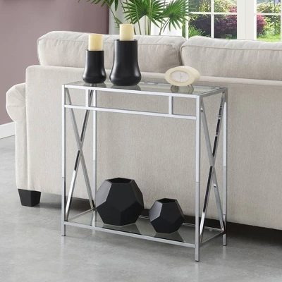 Oxford Chrome Glass Hall Table With Shelf Glass/Chrome - Breighton Home: Entryway Furniture With Geometric Design 1 Oxford Chrome Glass Hall Table With Shelf Glass/Chrome - Breighton Home: Entryway Furniture With Geometric Design