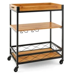 Costway 3-Tier Kitchen Cart Island Rolling Rack Serving Trolley Detachable Top & Glass Holder -Baxton Studio Sale Shop GUEST 49224905 9713 46f7 9540 b1e1adba2e93