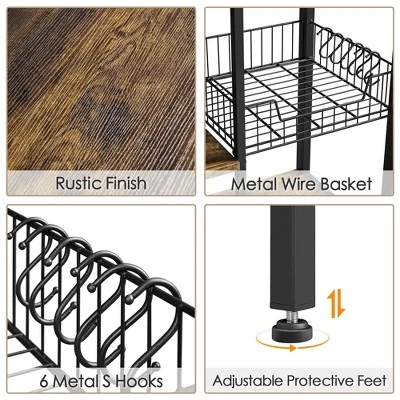 Yaheetech 5-Tier 56" H Baker’s Rack With Wire Basket & Power Outlets, Rustic Brown 3 Yaheetech 5-Tier 56" H Baker’s Rack With Wire Basket & Power Outlets, Rustic Brown - Image 3