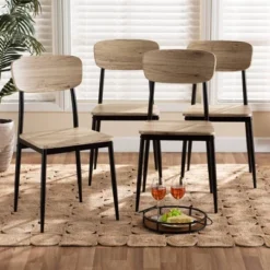 4pc Honore Wood And Metal Dining Chair Set Light Brown/Black - Baxton Studio -Baxton Studio Sale Shop GUEST 49253c40 bcce 45d0 a1ed 310403206ece