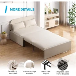 Mjkone Twin Size Sofa Bed, 2 In 1 Convertible Linen Loveseat Sleeper Sofa Couch With Cushions -Baxton Studio Sale Shop GUEST 49603e24 cfe2 4bee 9db1 4c2a872cce0a