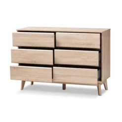 Mirren Light Oak 6 Drawer Dresser Brown, Dark Gray - Baxton Studio