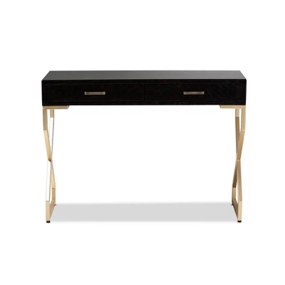 Carville Faux Leather Finished 2 Drawer Console Table Brown - Baxton Studio 8 Carville Faux Leather Finished 2 Drawer Console Table Brown - Baxton Studio - Image 8
