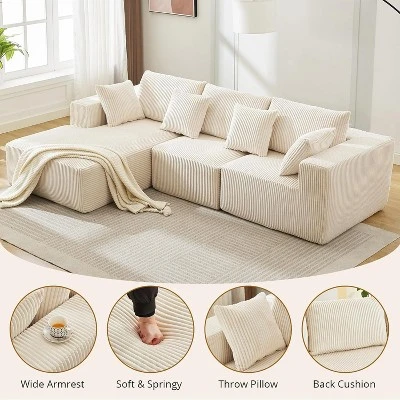 Sectional Couch Sofa, 108" Cloud Modular Modern L-Shaped Sofa With Chaise Lounge, Plush Corduroy Fabric, Sleeper Sofa, No Assembly Required 2 Sectional Couch Sofa, 108" Cloud Modular Modern L-Shaped Sofa With Chaise Lounge, Plush Corduroy Fabric, Sleeper Sofa, No Assembly Required - Image 2