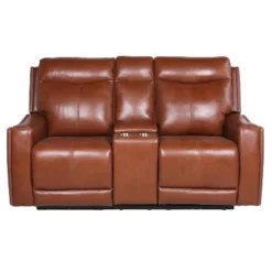 Natalia Power Loveseat Console Recliner Caramel Leather - Steve Silver Co.