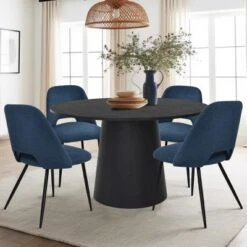 Dwen+Edwin 5-Piece 46" Manufactured Grain And 21.6" Wider Seat 4 Upholstered Fabric Chairs Modern Round Dining Table Set-The Pop Maison -Baxton Studio Sale Shop GUEST 4a4ebbe3 6d69 43ed 841e 3e9fa1a971c6