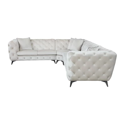 133" Atronia Sectional Sofa Beige Fabric - Acme Furniture: Linen Upholstery, Wood Frame, Includes 4 Pillows 6 133" Atronia Sectional Sofa Beige Fabric - Acme Furniture: Linen Upholstery, Wood Frame, Includes 4 Pillows - Image 6