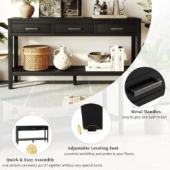 59.1" Modern 3-Drawer Console Table With 1 Shelf For Living Room, Entryway And Hallway - ModernLuxe 19 59.1" Modern 3-Drawer Console Table With 1 Shelf For Living Room, Entryway And Hallway - ModernLuxe -Baxton Studio Sale Shop GUEST 4ac1527e 57d0 4ebb 94c2 62d054a4f078