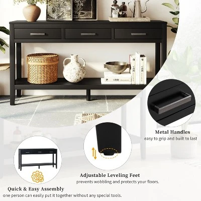 59.1" Modern 3-Drawer Console Table With 1 Shelf For Living Room, Entryway And Hallway - ModernLuxe 5 59.1" Modern 3-Drawer Console Table With 1 Shelf For Living Room, Entryway And Hallway - ModernLuxe - Image 5