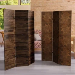 6" Double Sided Walnut Wood Pattern Canvas Room Divider Brown - Oriental Furniture -Baxton Studio Sale Shop GUEST 4b1bb3a2 288a 4ade bd3e 2816e3855e3f