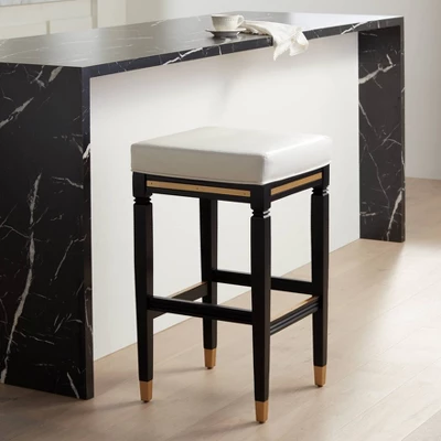 55 Downing Street Jaxon Black Wood Bar Stool 31" High Modern White Faux Leather Cushion With Footrest For Kitchen Counter Height Island Shed House 1 55 Downing Street Jaxon Black Wood Bar Stool 31" High Modern White Faux Leather Cushion With Footrest For Kitchen Counter Height Island Shed House