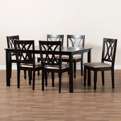 7pc Reneau Upholstered Wood Dining Set Sand Brown/Espresso - Baxton Studio 6 7pc Reneau Upholstered Wood Dining Set Sand Brown/Espresso - Baxton Studio - Image 6