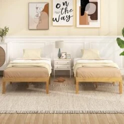 Costway Twin/Full/Queen Size Wooden Platform Bed Frame 14" With Rubber Wood Legs Under-bed Storage Beige -Baxton Studio Sale Shop GUEST 4b668538 1c2a 484a b9c4 b076b52e5a4f