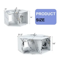 Modern Hexagon Coffee Table Set With Open Storage,2-Piece Wood Grain Marble Pattern MDF Sofa Side Tables For Living Room-Baofuwish -Baxton Studio Sale Shop GUEST 4b910fd3 8a2f 4a6a a3c5 e4e671bb9fc4