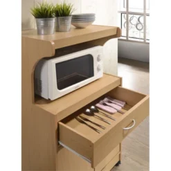 Microwave Kitchen Cart In Beech Brown - Hodedah -Baxton Studio Sale Shop GUEST 4b954ea6 320c 4b85 b5fc 7fd132f2d495