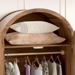 PAKASEPT 70.9‘’ Arched Wooden Armoire Wardrobe Closet With Drawers And Fluted Doors, With Light & Shelves And Hanging Rod, Brown -Baxton Studio Sale Shop GUEST 4be4159b 098b 4234 84c7 9f7210dcdb8b