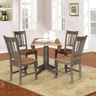 42" Round Dual Drop Leaf Dining Table With 4 Splat Back Chairs Hickory/Washed Coal - International Concepts 5 42" Round Dual Drop Leaf Dining Table With 4 Splat Back Chairs Hickory/Washed Coal - International Concepts - Image 5