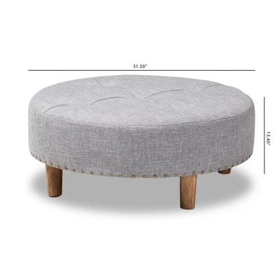 Baxton Studio Vinet Natural Wood Cocktail Ottoman Gray: Modern Upholstered Round Coffee Table, 250lb Capacity 6 Baxton Studio Vinet Natural Wood Cocktail Ottoman Gray: Modern Upholstered Round Coffee Table, 250lb Capacity - Image 6