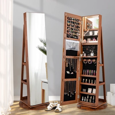 Tangkula Rotating Mirrored Jewelry Cabinet With Mirror Storage Shelves 3 Tangkula Rotating Mirrored Jewelry Cabinet With Mirror Storage Shelves - Image 3