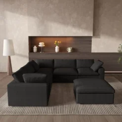 WJShome 160.6" Cloud Modular Sectional Sofa With Storage Ottomans,Convertible Couch Deep Seat For Living Room Sets,Covers Washable&Replaceable