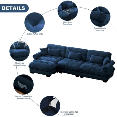 Christopher Knight Home Clare Modular Oversized Button Tufted Velvet Sectional Sofa With Movable Ottomans 4 Christopher Knight Home Clare Modular Oversized Button Tufted Velvet Sectional Sofa With Movable Ottomans - Image 4