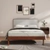 Roundhill Furniture Wyller 2-Piece Bedroom Set, Platform Bed With Nightstand, Natural Walnut, Queen