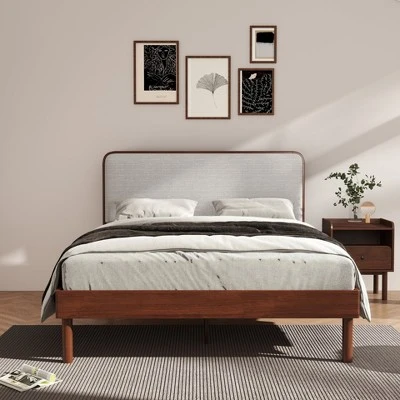 Roundhill Furniture Wyller 2-Piece Bedroom Set, Platform Bed With Nightstand, Natural Walnut, Queen 1 Roundhill Furniture Wyller 2-Piece Bedroom Set, Platform Bed With Nightstand, Natural Walnut, Queen