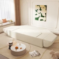 3-in-1 Convertible Sofa Bed With 2 Pillows, Sparkling Chenille 3-Seater Deep Seat Sleeper Sofa Couch, Oversized Chaise Lounge - ModernLuxe