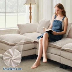 Garvee Modular Sectional Sofa, 3 Seater Corduroy Couch With Ottoman & Throw Pillows, Modern L-Shaped Sofa, For Living Rooms, Offices, Grey -Baxton Studio Sale Shop GUEST 4cee546e 613a 4045 90b9 67a1886a8233