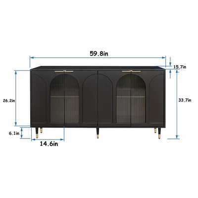 Modern Accent Storage Cabinet With 4 Doors, Wooden Sideboard Buffet Cabinet, Entertainment Center Media Console Table For Kitchen Living Room Entryway 2 Modern Accent Storage Cabinet With 4 Doors, Wooden Sideboard Buffet Cabinet, Entertainment Center Media Console Table For Kitchen Living Room Entryway - Image 2