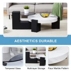 Modern 2-Piece Detachable Coffee Table Set With MDF Wood & Glass Top,Nesting Round Center Tables For Living Room-Baofuwish 13 Modern 2-Piece Detachable Coffee Table Set With MDF Wood & Glass Top,Nesting Round Center Tables For Living Room-Baofuwish -Baxton Studio Sale Shop GUEST 4d09d02a 74b2 4adc 82df af294894b8a4