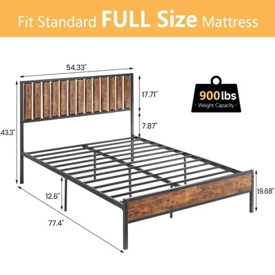 Bed Frame With Headboard Footboard Rustic Wood Farmhouse Platform Metal Wrought Rod Slat Bedframe, No Box Spring Needed, Easy Assembly 1 Bed Frame With Headboard Footboard Rustic Wood Farmhouse Platform Metal Wrought Rod Slat Bedframe, No Box Spring Needed, Easy Assembly