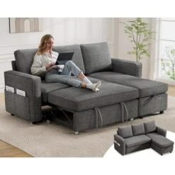 Dyonery 81" Sleeper Sofa Bed With Pull Out Bed, L Shaped Couch Sectional Sleeper Sofa, Pull Out Couch With Reversible Storage Chaise -Baxton Studio Sale Shop GUEST 4da296a6 ad04 4550 ab7c b9e9f9d6f38c