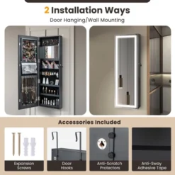 Costway Door Wall Mount Touch Screen LED Light Mirrored Jewelry Cabinet Storage White/Coffee/Black -Baxton Studio Sale Shop GUEST 4dcf4ef6 eb0a 4a4a 9d49 a14f235592a3