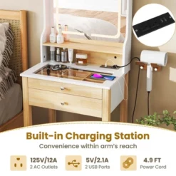 Costway Small Vanity Desk Set With Adjustable LED Lighted Mirror And Power Outlets White -Baxton Studio Sale Shop GUEST 4df758f2 fa16 49dc 9d55 b6ab14c3a036