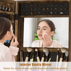 Swivel Jewelry Cabinet, Lockable Standing Jewelry Organizer With Full-Length Mirror, Rear Storage Shelves, Interior Mirror, Jewelry -Baxton Studio Sale Shop GUEST 4e27c6ec a47c 4d73 bca1 e8aa6a752d26