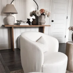 Bella 28'' Seat Width Contemporary Farmhouse,Upholstered Linen Swivel Chair, Armrest 360° Swivel Nursery Chair-The Pop Maison -Baxton Studio Sale Shop GUEST 4e4a5f58 e1c1 466e a8be b166c37c053b