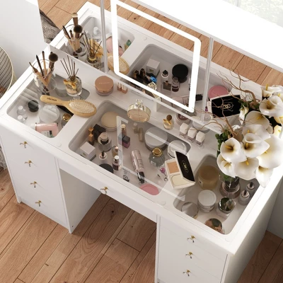 Famapy 43"W Large Vanity Table 9-Drawer Vanity Set With Crystal Pulls And Versatile Mirror Lighting 4 Famapy 43"W Large Vanity Table 9-Drawer Vanity Set With Crystal Pulls And Versatile Mirror Lighting - Image 4