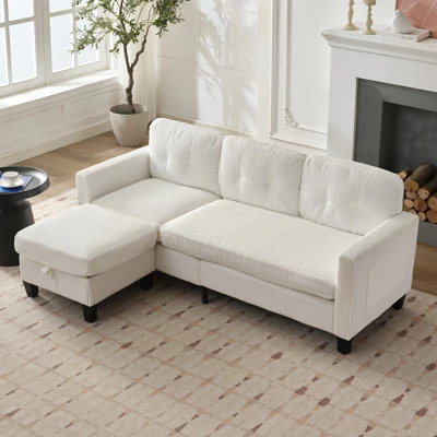 Mjkone 76" Convertible L-Shaped Sectional Sofa With Storage Ottoman,Corduroy 3-Seater Couch 11 Mjkone 76" Convertible L-Shaped Sectional Sofa With Storage Ottoman,Corduroy 3-Seater Couch - Image 11