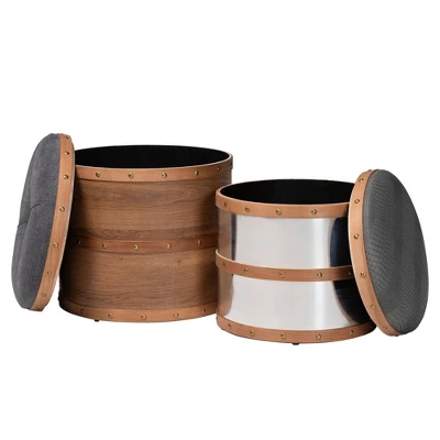 2pc Caleb Ottoman Set With Storage & Foot Stool, Gold-Tone Studs - Baxton Studio 2 2pc Caleb Ottoman Set With Storage & Foot Stool, Gold-Tone Studs - Baxton Studio - Image 2