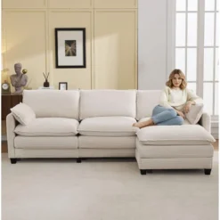 Hyleory Corduroy L-Shaped Sectional Sofa, 3-Seater Couch With Movable Ottoman, Modular Living Room Furniture For Apartments -Baxton Studio Sale Shop GUEST 4f06dd21 e70e 47b8 b783 53e9d1ab71c5