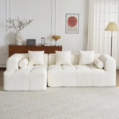 101.2" Sectional Sofa Full-Compressed Sofa Modular Sofa Couch Free-combined Sofa With Deep Seating And Two Side Pockets For Living Room, Beige 9 101.2" Sectional Sofa Full-Compressed Sofa Modular Sofa Couch Free-combined Sofa With Deep Seating And Two Side Pockets For Living Room, Beige - Image 9