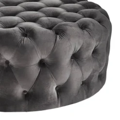Beekman Place Velvet Button Tufted Round Cocktail Ottoman - Inspire Q -Baxton Studio Sale Shop GUEST 4f7ac6ac 4be8 43a6 9ab1 42af925f2a6c