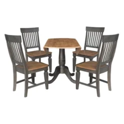 5pc 42" Round Dual Drop Leaf Dining Table With 4 Slat Back Chairs Hickory/Washed Coal - International Concepts 11 5pc 42" Round Dual Drop Leaf Dining Table With 4 Slat Back Chairs Hickory/Washed Coal - International Concepts -Baxton Studio Sale Shop GUEST 4f8aa497 7ef6 4cf5 992a bfcc210f0ef2