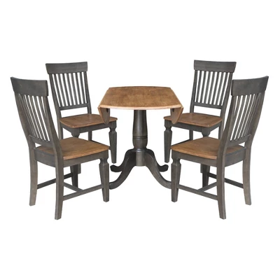 5pc 42" Round Dual Drop Leaf Dining Table With 4 Slat Back Chairs Hickory/Washed Coal - International Concepts 3 5pc 42" Round Dual Drop Leaf Dining Table With 4 Slat Back Chairs Hickory/Washed Coal - International Concepts - Image 3