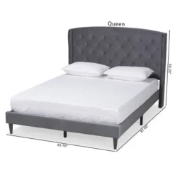 Joanna Velvet Fabric Upholstered And Wood Platform Bed - Baxton Studio -Baxton Studio Sale Shop GUEST 50202711 e1fc 4e69 8732 40913f7c89cd