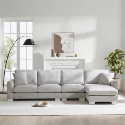 5-Seat L-Shaped Chenille Oversized Sectional Sofa Set With 2 Free Pillows, 4W-ModernLuxe